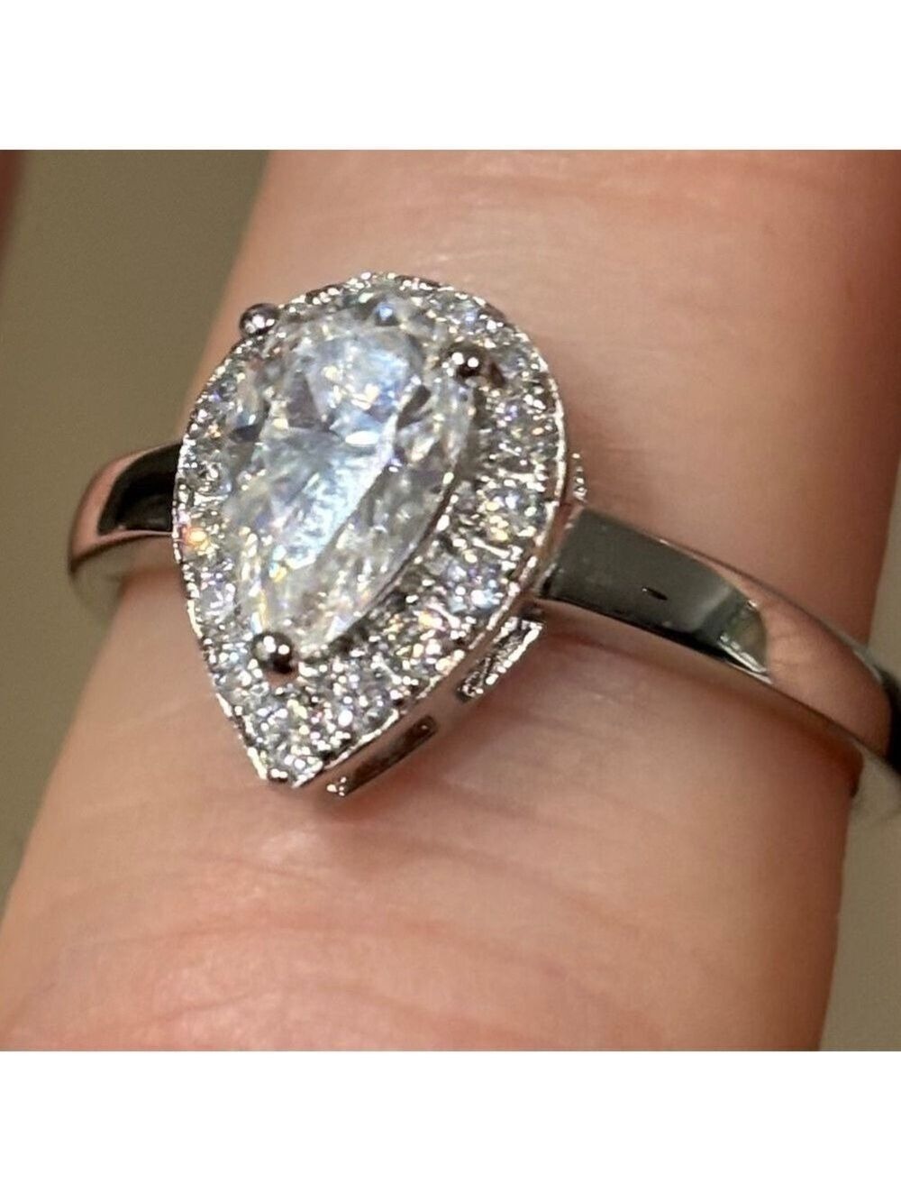 Moissanite 1.23 CTV Teardrop Ring over Sterling Silver 925 size 6 - Picture 4 of 8